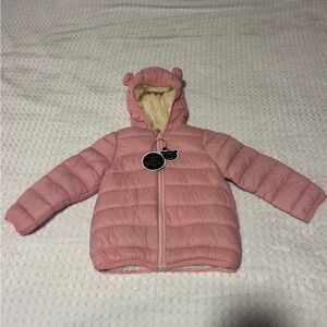 Kids Pink Puffer Jacket with Fleece-Lined Hood